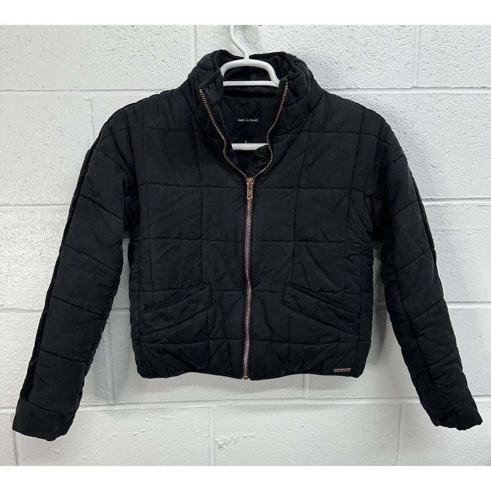 Avec Les Filles Quilted Flight Jacket Black Tencel Zip / Women's Medium